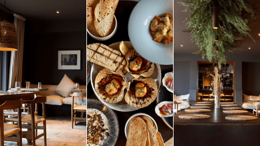 Views of the dining room and food selection in Russells Seafood restaurant in Doolin